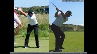 Jon Rahm golf swing  Long Iron faceon amp downtheline July 2017 [upl. by Oicapot]