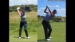 Justin Thomas golf swing  Long Iron faceon amp downtheline July 2017 [upl. by Nanor]